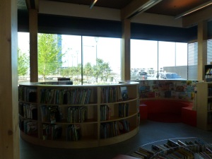 The Children's section. I love the way the shelves are designed so the kids can hide in there.